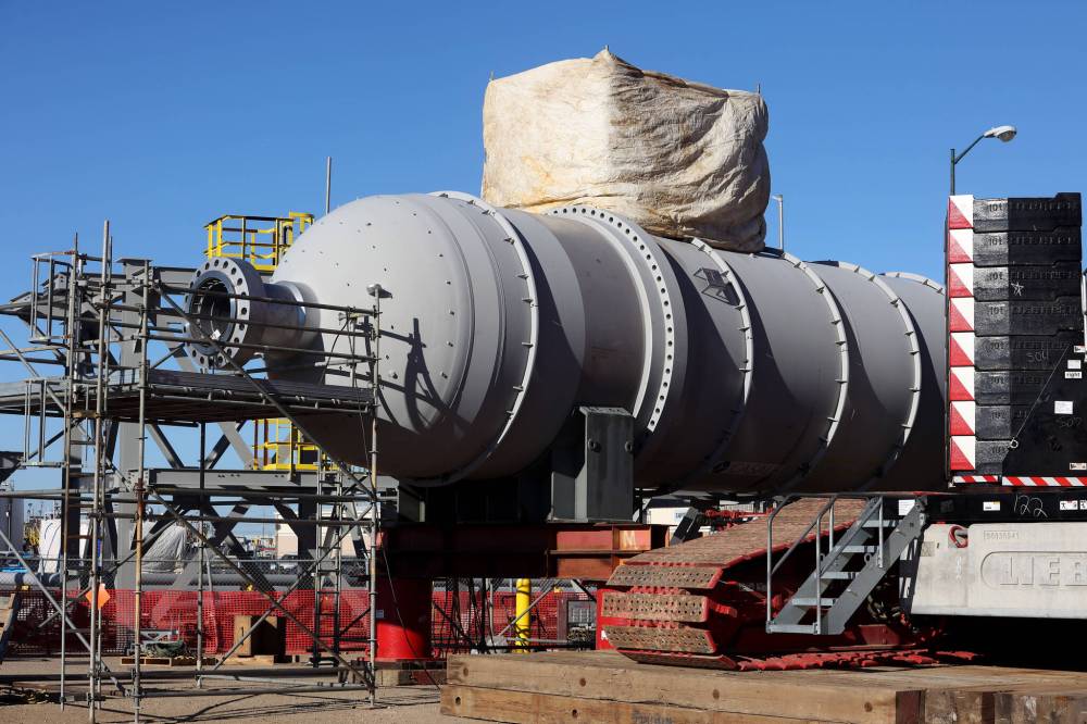 Part of the new convertor sits at Koch Fertilizer’s Brandon plant on Wednesday.