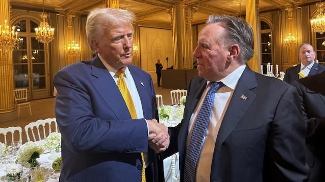 Quebec Premier Legault posted a photo on social media, as shown in this image, of himself shaking hands with U.S. resident-elect Donald Trump during his visit to the French capital for the reopening of Notre Dame Cathedral. THE CANADIAN PRESS/HO-Premier's Office*MANDATORY CREDIT*