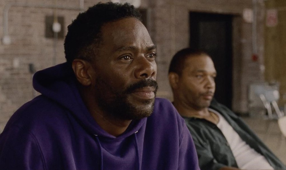 This image released by A24 shows Colman Domingo, left, and Clarence Maclin in a scene from