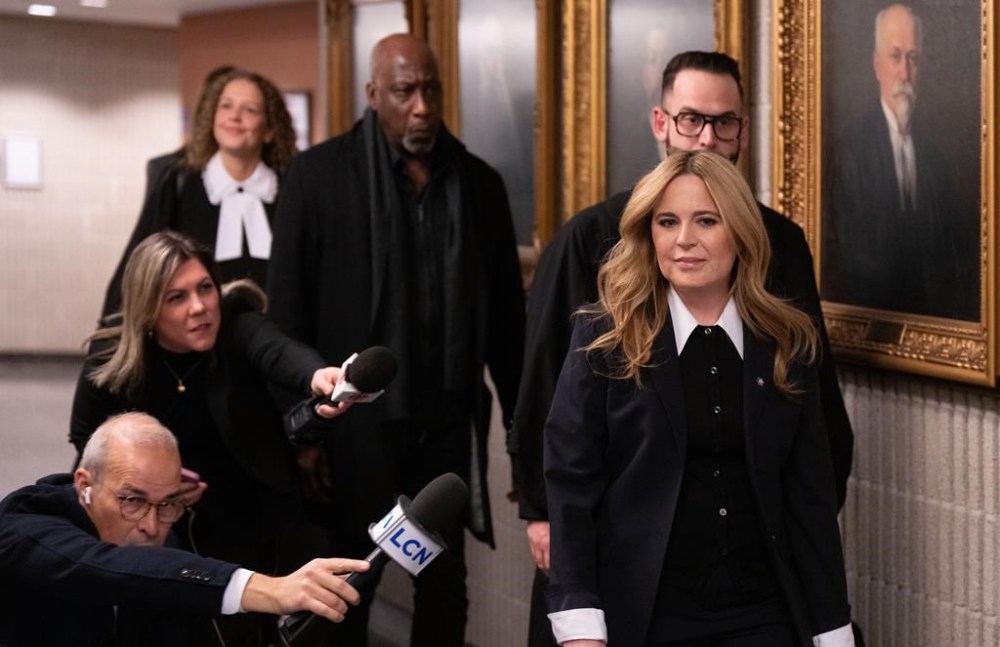 Quebec television personality Julie Snyder arrives at the courthouse for the civil trial for sexual assault against Just for Laughs founder Gilbert Rozon in Montreal on Thursday, Dec. 19, 2024. THE CANADIAN PRESS/Christinne Muschi