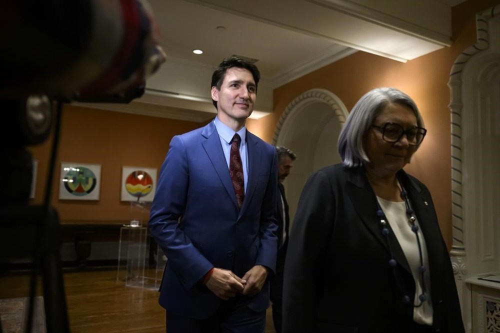 Prime Minister Justin Trudeau and Gov. Gen. Mary Simon depart after Dominic LeBlanc, not shown, was sworn in as Finance Minister during a ceremony at Rideau Hall in Ottawa, Monday, Dec. 16, 2024. THE CANADIAN PRESS/Justin Tang