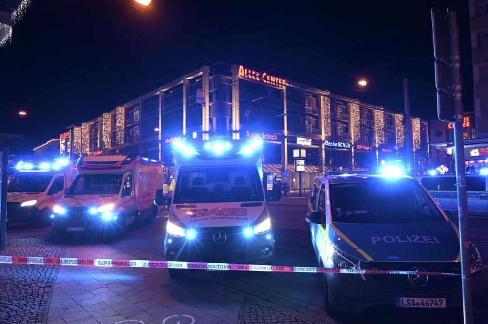 Emergency services attend an incident at the Christmas market in Magdeburg, Germany, Friday Dec. 20, 2024. (Heiko Rebsch/dpa via AP)