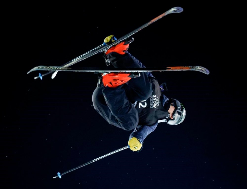 Canada's Brendan MacKay competes during the men's World Cup freeski halfpipe event in Calgary, Alta., Thursday, Feb. 15, 2024. THE CANADIAN PRESS/Jeff McIntosh