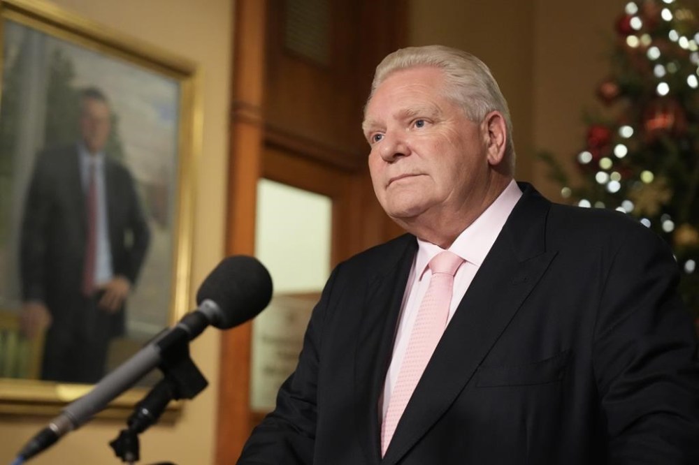 Ontario Premier Doug Ford speaks to the media outside of his office in the Queens Park Legislature, in Toronto, Wednesday, Dec. 11, 2024. THE CANADIAN PRESS/Chris Young