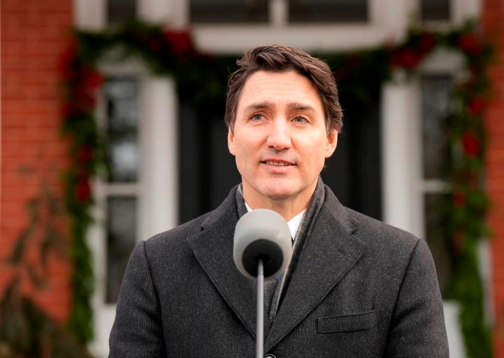 Prime Minister Justin Trudeau makes an announcement outside Rideau Cottage in Ottawa on Monday, Jan.6, 2025. THE CANADIAN PRESS/Adrian Wyld