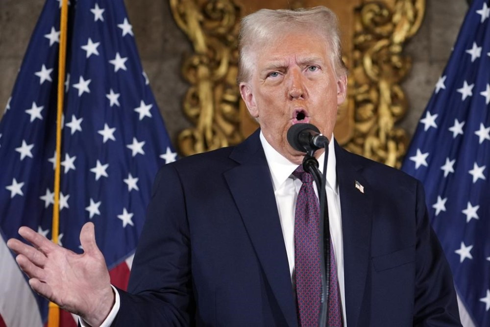 President-elect Donald Trump speaks during a news conference at Mar-a-Lago, Tuesday, Jan. 7, 2024, in Palm Beach, Fla. THE CANADIAN PRESS/AP/Evan Vucci