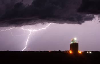 A bolt of lightning lights up the night sky near Forrest, north of Brandon, during a severe thunderstorm in September. (Andrew Hamm/Weather Centre of Manitoba)
