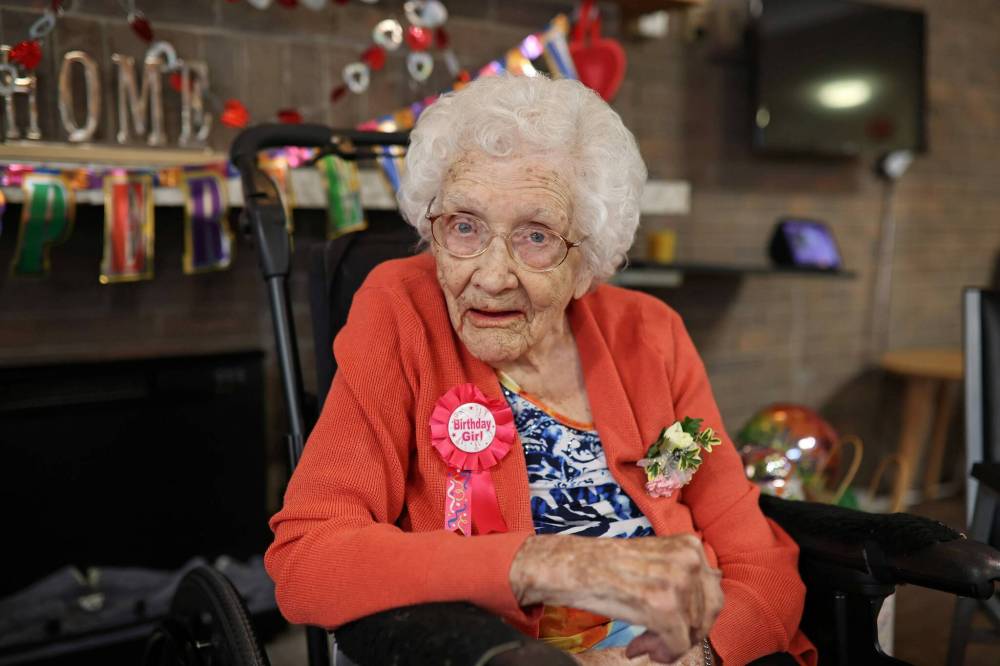 Hazel Skuce celebrated her 112th birthday with residents, staff and visitors at Extendicare Hillcrest Place Personal Care Home in Brandon in February. (Tim Smith/The Brandon Sun)
