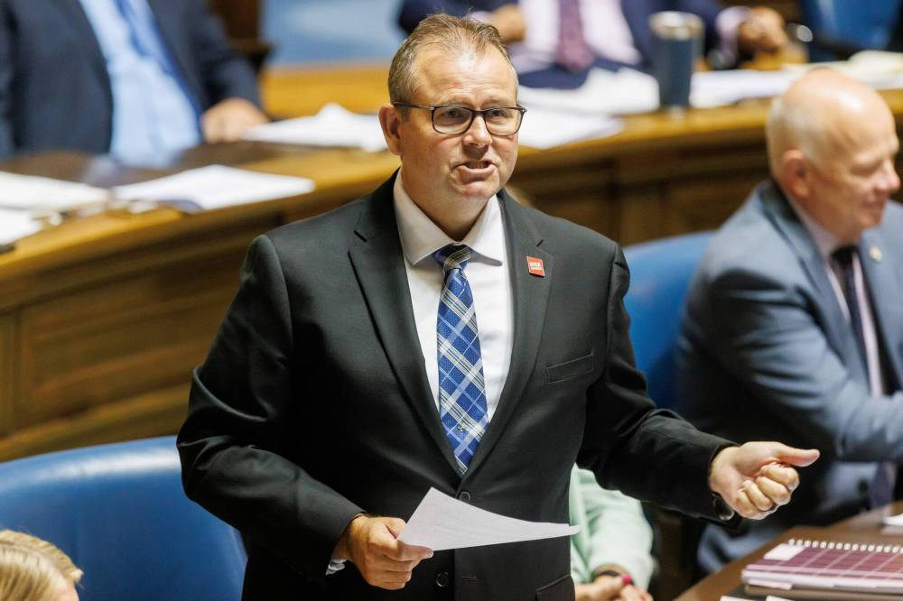 Former education minister Wayne Ewasko, now the interim leader of the Opposition Progressive Conservatives, is shown during a session of the Manitoba Legislature. Ewasko has offered an apology on behalf of his party for its prior stance of refusing to search a landfill for the remains of Indigenous women who were murdered by a serial killer, then doubling down on the decision during the last provincial election. The apology rings hollow, however, as the provincial Conservatives had months to apologize and only did so after possible human remains were found in a Winnipeg landfill last week. (Winnipeg Free Press)