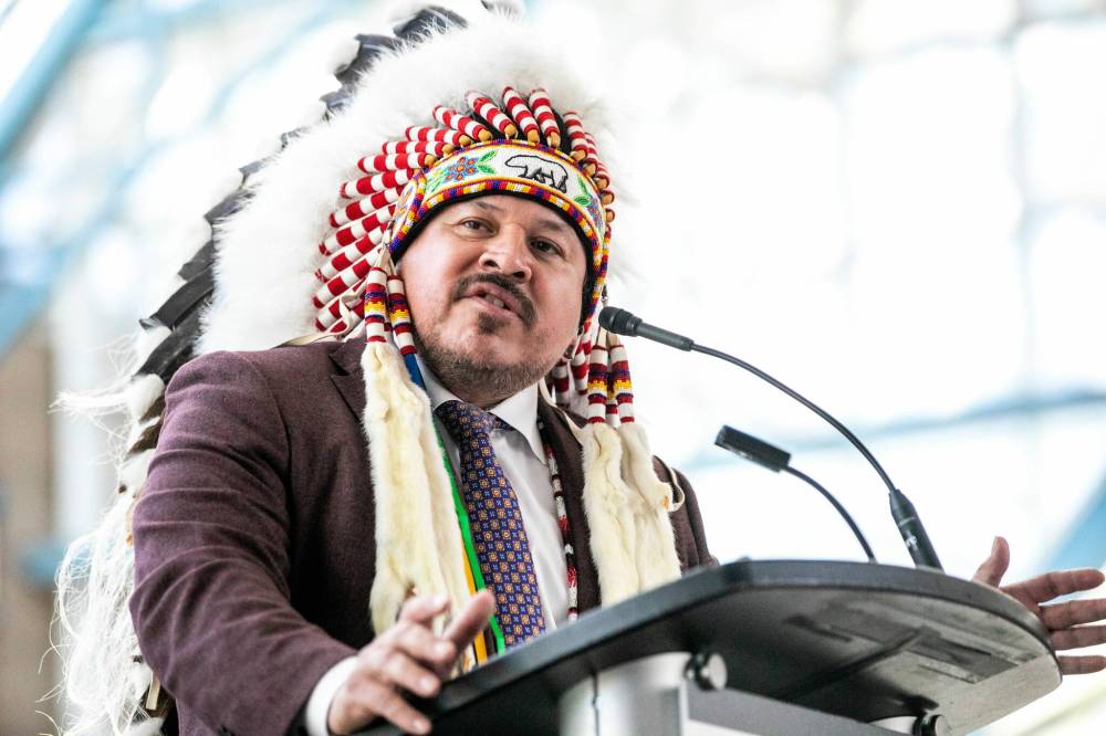 Jerry Daniels, grand chief of the Southern Chiefs Organization, speaks at a federal funding announcement at Winnipeg’s Portage Place in September. (Winnipeg Free Press)
                                Jerry Daniels, grand chief of the Southern Chiefs Organization, speaks at a federal funding announcement at Winnipeg’s Portage Place in September. (Winnipeg Free Press)