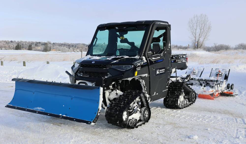The grooming machine that was purchased through grants by Travel Manitoba and the Brandon and Area Community Foundation. It makes cross country ski trails and packs the snow for other users, including walkers and cyclists.