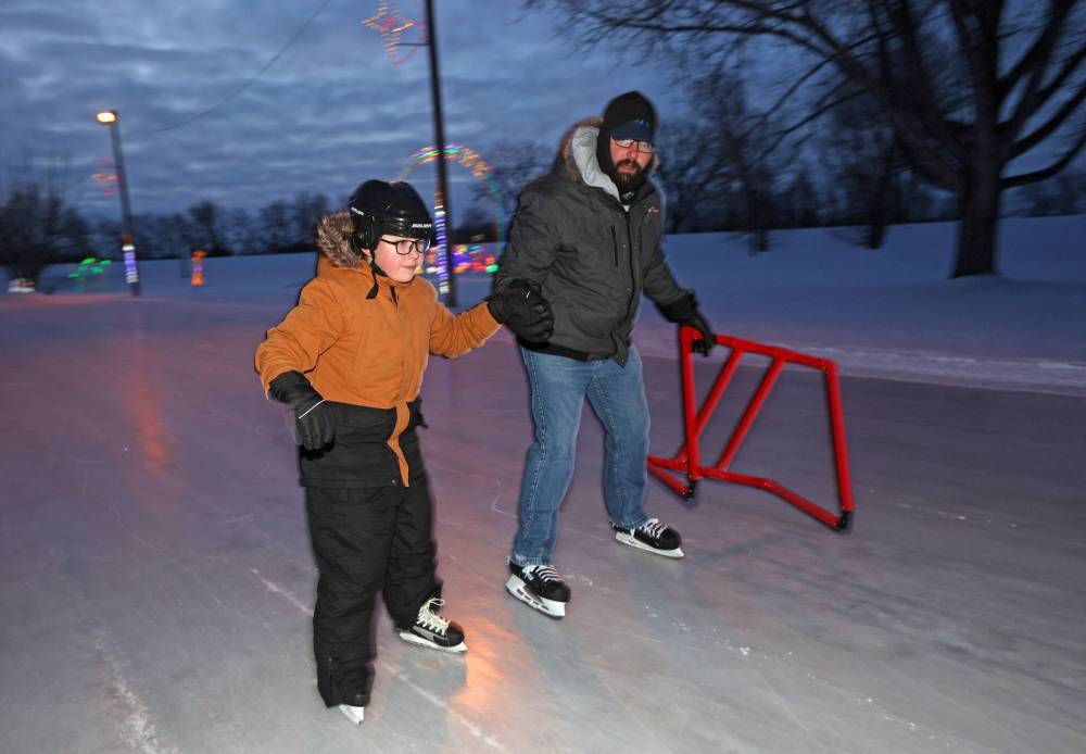 Sylas Kissock and his dad Jason skate together at the Brandon Skating Oval last winter. The skating oval and the display of lights are now open for the season. (File photos)
Sylas Kissock and his dad Jason skate together at the Brandon Skating Oval last winter. The skating oval and the display of lights are now open for the season. (File photos)