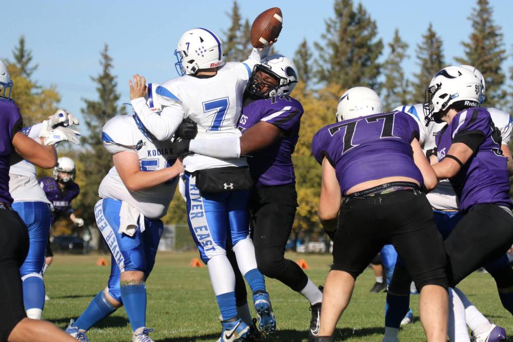 Vincent Massey Vikings defensive lineman Newman Chikwado has committed to the University of Manitoba Bisons for the 2025 Canada West football season. (Thomas Friesen/The Brandon Sun)