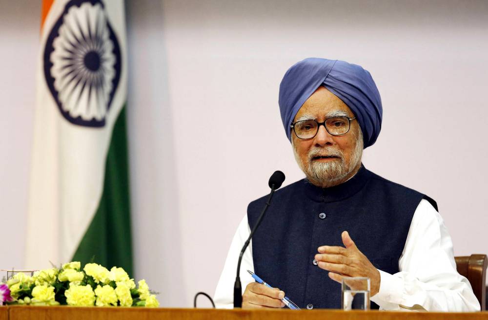 Indian Prime Minster Manmohan Singh addresses a press conference in New Delhi in 2014. Singh died Thursday at the age of 92. (The Associated Press)