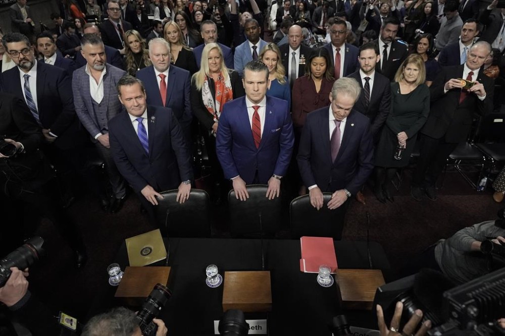 Pete Hegseth, President-elect Donald Trump's choice to be Defense secretary, arrives to appear before the Senate Armed Services Committee for his confirmation hearing, at the Capitol in Washington, Tuesday, Jan. 14, 2025. (AP Photo/J. Scott Applewhite)