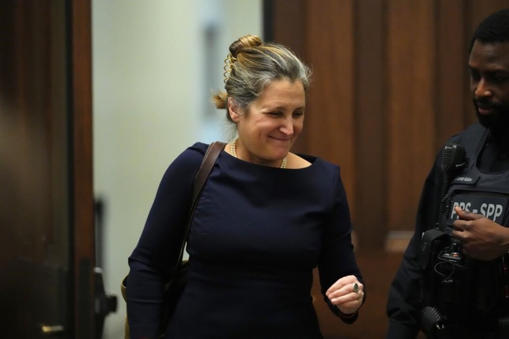 Chrystia Freehand leaves a Liberal caucus meeting in Ottawa on Wednesday, Jan.8, 2025. THE CANADIAN PRESS/Sean Kilpatrick