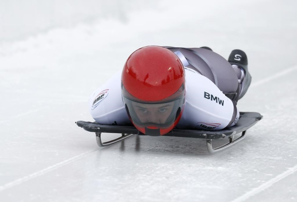 Hallie Clarke competes in the women's World Cup skeleton race Thursday, Dec. 1, 2022, in Park City, Utah. THE CANADIAN PRESS/AP-Jeff Swinger