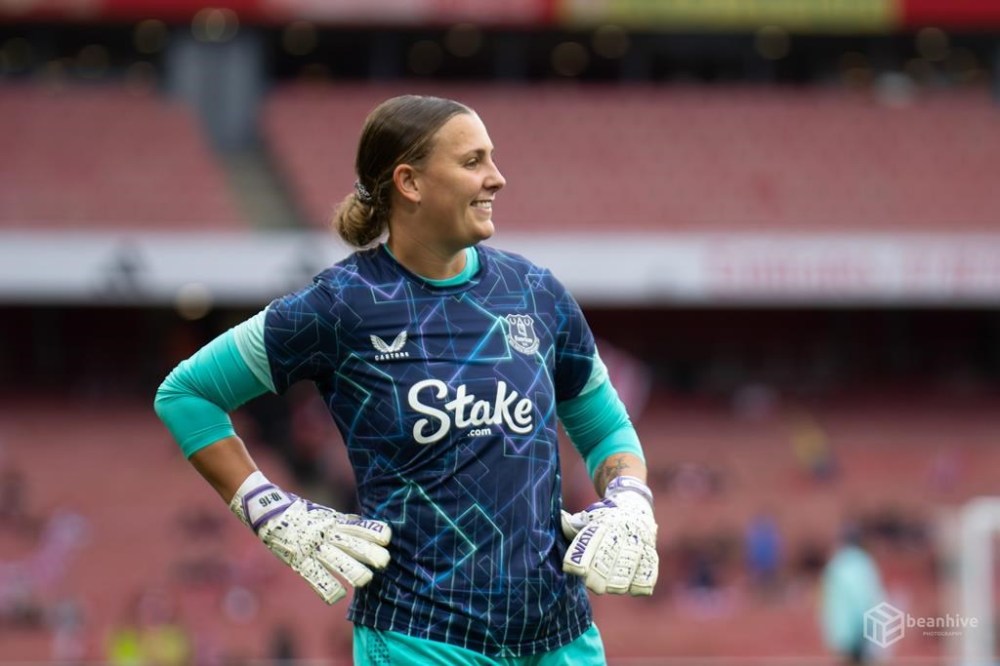 Canadian goalkeeper Rylee Foster is shown warming up for Everton women's team prior to a Barclays Women's Super League game in an Oct. 6, 2024 handout photo against Arsenal at Emirates Stadium in London. The 26-year-old from Cambridge, Ont., has signed with Durham Women FC in the second-tier FA Women’s Championship. THE CANADIAN PRESS/HO, Nina Farooqi *MANDATORY CREDIT*