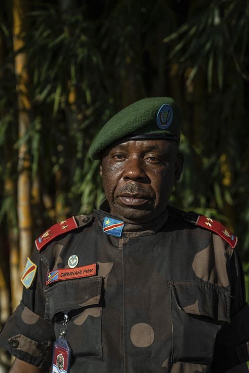 FARDC Major General Peter Cirimwami, governor of the province of Nord-Kivu, photographed at a news conference in Goma, Democratic Republic of the Congo in May 2024, has died from injuries sustained in fighting on the front line as M23 rebels close in on Goma. (AP Photo/Moses Sawasawa)