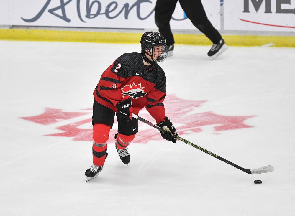 Luke Lepper of Brandon makes a play during the bronze-medal game of the Junior A World Challenge against Canada East on Dec. 15 in Camrose, Alta. (Andy Devlin/Hockey Canada Images)