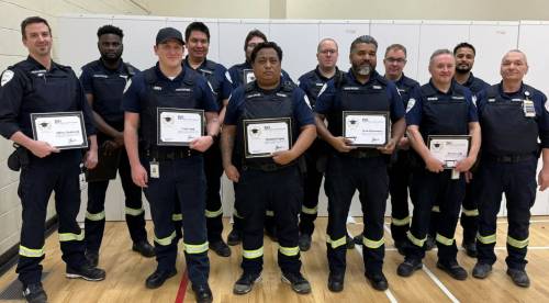 The 2025 graduating class of Prairie Mountain Health’s new institutional safety officers (ISOs) who have been trained to patrol Brandon Regional Health Centre (BRHC). These officers are the first of their kind for western Manitoba, and graduated Jan. 3, 2025. They are licensed as peace officers with specific training to work in health-care environments, with crisis intervention and de-escalation techniques, search and investigation, evidence collecting and report writing skills. (Submitted)