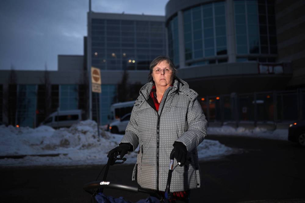 Caroline Fisher after receiving dialysis at the Brandon Regional Health Centre’s Renal Hemodialysis Unit on Wednesday. Fisher has been receiving dialysis for seven years. Her treatments, which take place three times a week, each take four hours. During the past six months, Fisher has had appointments changed due to nursing shortages at the hospital. She wants the government to take action. (Tim Smith/The Brandon Sun)