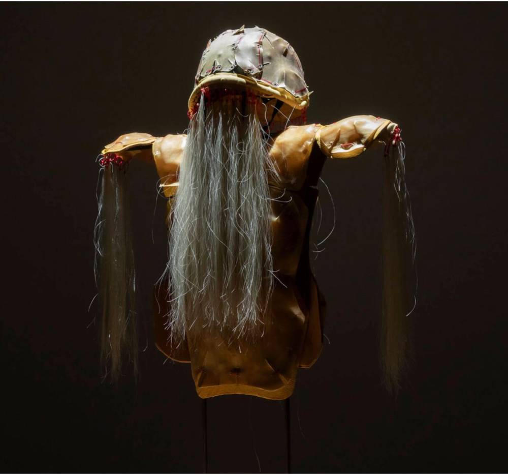 Artwork by Kevin McKenzie, a Brandon-based Cree/Métis artist and a member of the Cowessess First Nation. He has exhibited across Turtle Island and internationally, including the National Gallery of Canada and the National Museum of the American Indian at the Smithsonian Institute. His practice juxtaposes sacred and ceremonial objects from Indigenous cultures with similar objects from settler cultures, building tension between elevation and denigration. (Submitted)