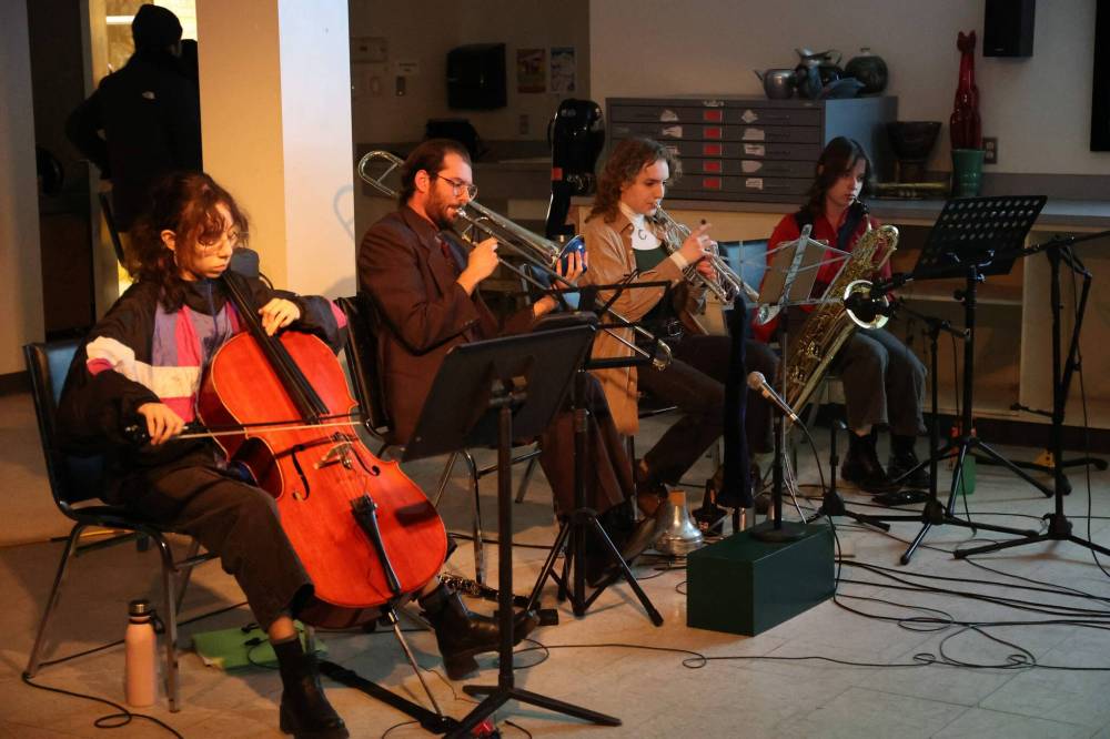 Brandon University New Music Ensemble performs DataScope, composed by Gordon Fitzell at the 2025 Wheat City Nuit Blanche.