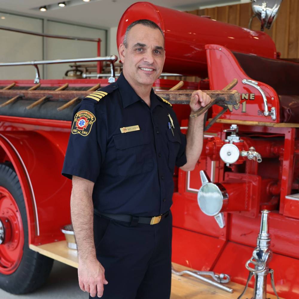 Marc Lefebvre, deputy fire chief with Brandon Fire and Emergency Services, is seen at Brandon’s No. 1 Firehall. Lefebvre says people need to be reminded that damaged extension cords that are plugged into block heaters can cause fires. (File)
