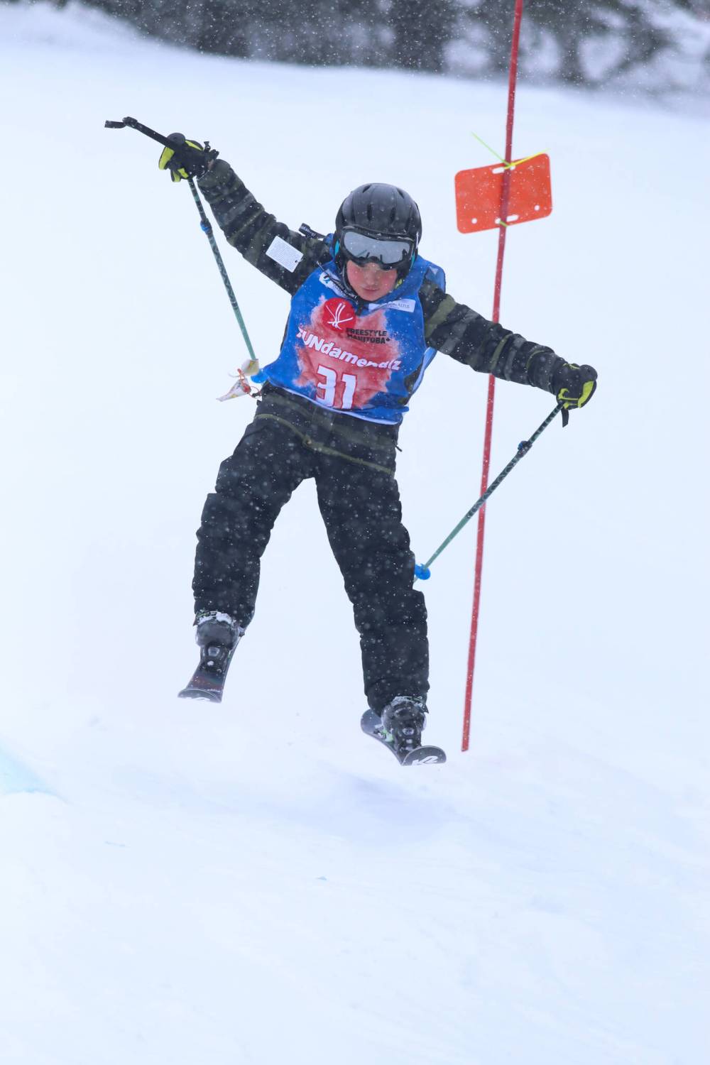 Nine-year-old William Boulton of Manitou launches himself off a beginner jump at Holiday Mountain. (Matt Packwood/The Brandon Sun)