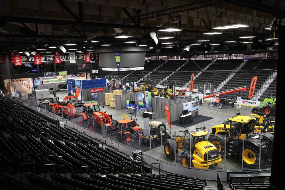Vendors set up booths for Manitoba Ag Days at the Keystone Centre in Brandon on Monday. Ag Days kicks off today and runs until Thursday. (Photo by Tim Smith/The Brandon Sun)
