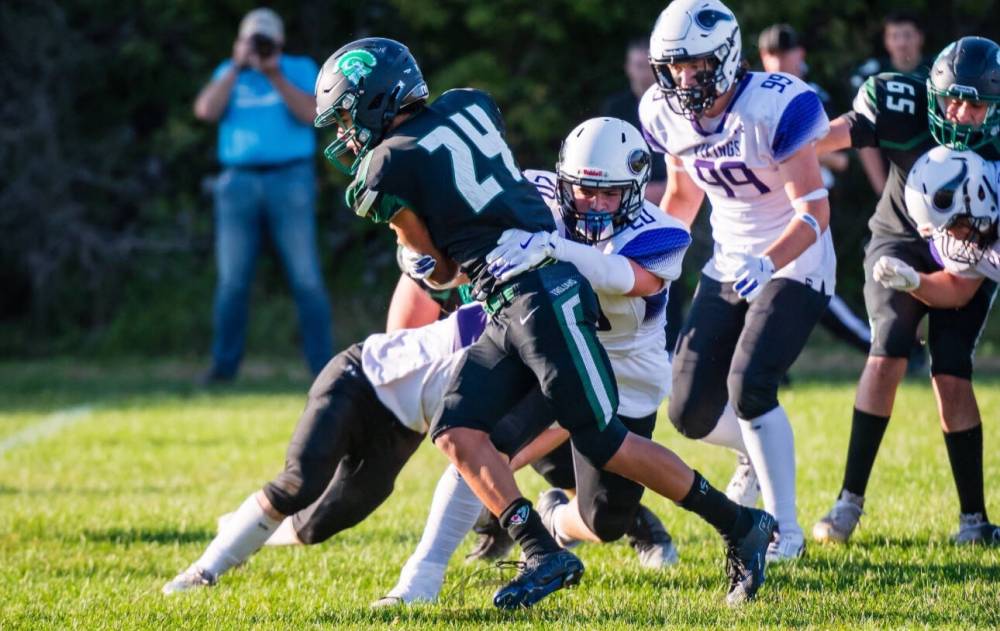 Vincent Massey Vikings linebacker Gibson McNarland (20) has committed to the Kamloops Broncos of the Canadian Junior Football league for the 2025 season. (Submitted)