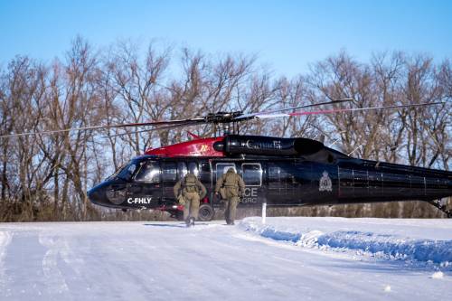 The RCMP Federal Policing Northwest Region has increased security by adding regular Black Hawk helicopter flights along the Manitoba border with the United States. The first of these regular flights began on Sunday. (RCMP)
