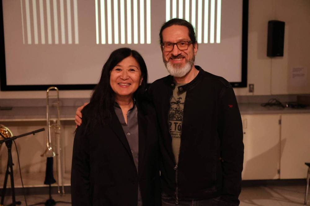 Brandon University New Music Ensemble Director Megumi Masaki (left) and Gordon Fitzell, who teaches composition at the University of Manitoba. (Abiola Odutola/The Brandon Sun)