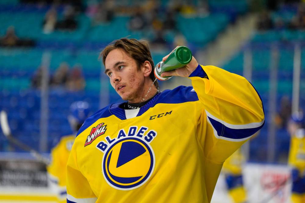 Ethan McCallum has a 3.16 goals-against average and a .901 save percentage in 10 appearances with the Saskatoon Blades this season. (Courtesy Saskatoon Blades)