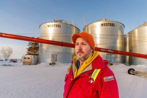 Colin Penner, a grain farmer southwest of Winnipeg, has had to think about the impact of possible tariffs and work on the diversity of his crops. (Mike Deal/Winnipeg Free Press)