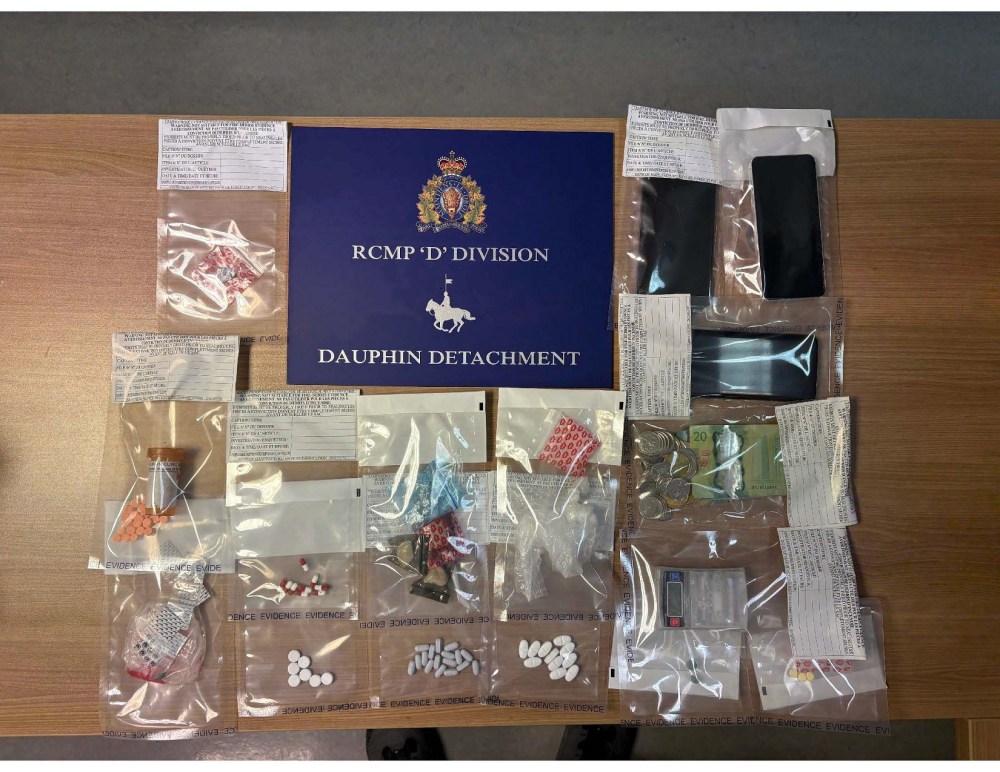 The drug cache seized by the Dauphin RCMP following a traffic stop on Saturday. (Submitted)