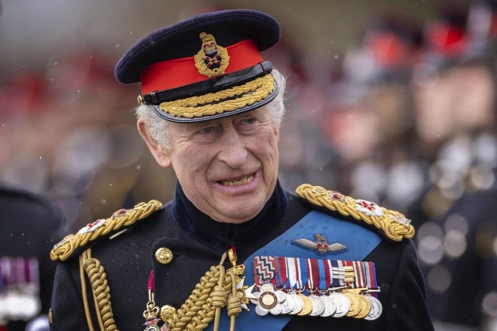 Britain's King Charles III inspects the 200th Sovereign's parade at Royal Military Academy Sandhurst, in Camberley, England, Friday, April 14, 2023. THE CANADIAN PRESS/AP-POOL, Dan Kitwood