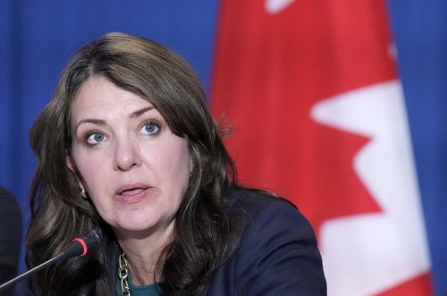 Alberta Premier Danielle Smith speaks to the media during the fall meetings of Canada's premiers, in Toronto, Monday, Dec. 16, 2024. THE CANADIAN PRESS/Nathan Denette