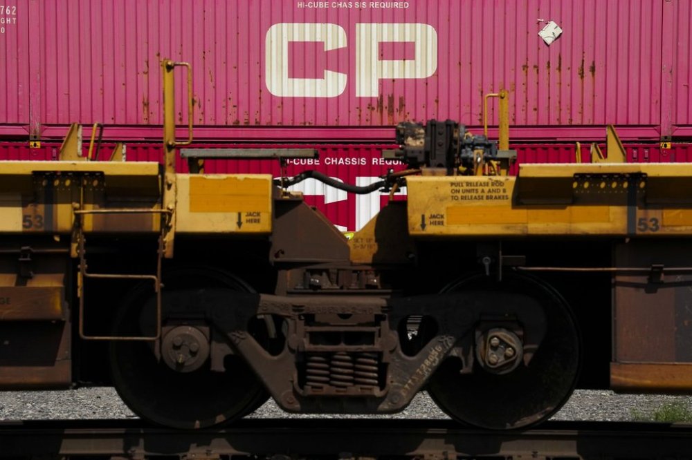 Trains sit idle at a Canadian Pacific Kansas City (CPKC) rail yard in Smiths Falls, Ont., on Thursday, Aug. 22, 2024. THE CANADIAN PRESS/Sean Kilpatrick