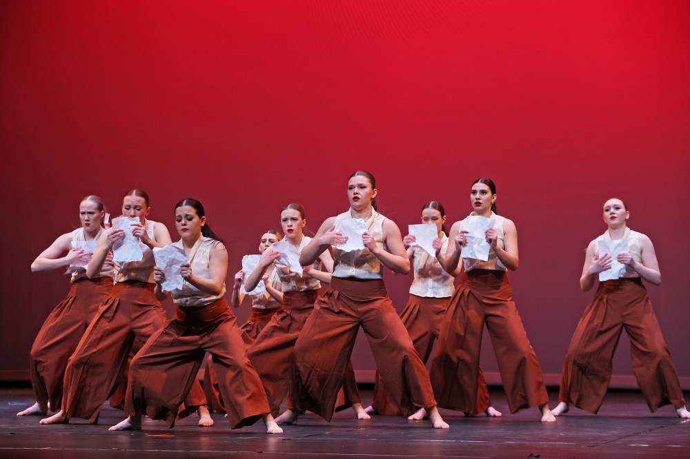 Members of Steppin’ Time Dance Studio perform “S.W.A.K.” in the modern dance group, own choice, 18 years and under for large groups category during the Brandon Festival of the Arts at the Western Manitoba Centennial Auditorium on Friday evening.