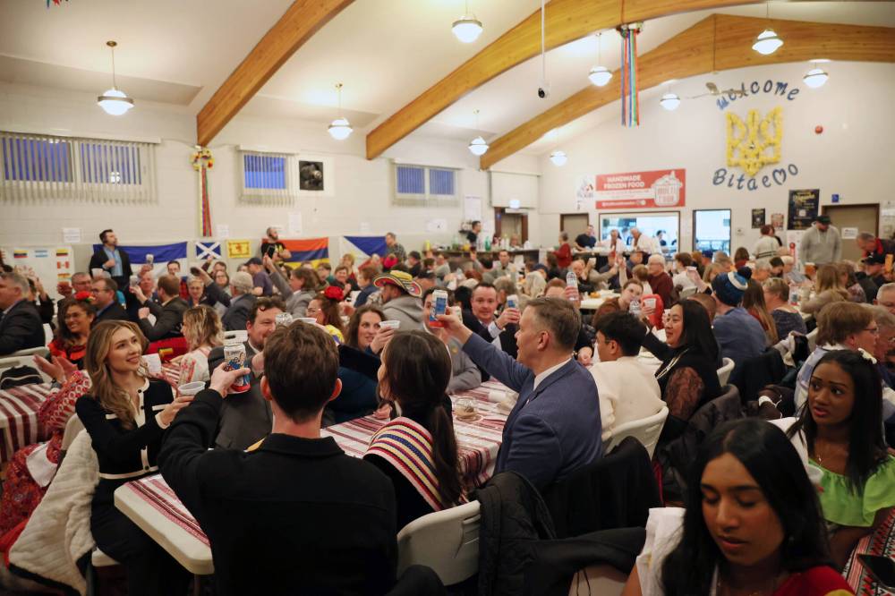 Visitors pack the Ukraine Pavilion at the Ukrainian National Home for the opening ceremony of the 2025 Westman Multicultural Festival on Thursday.