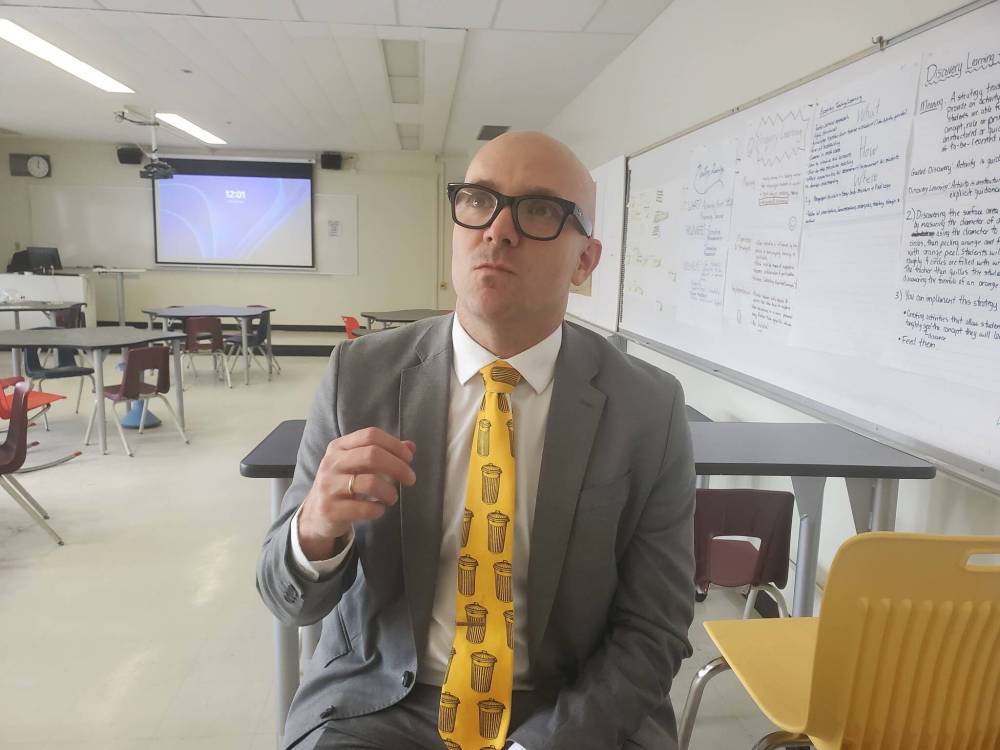 Byte 2025 conference keynote speaker Matt Miller says educators can maintain students’ interest and make learning relatable by incorporating students’ passions into lesson plans, such as using popular social media formats to present historical events. (Abiola Odutola/The Brandon Sun)