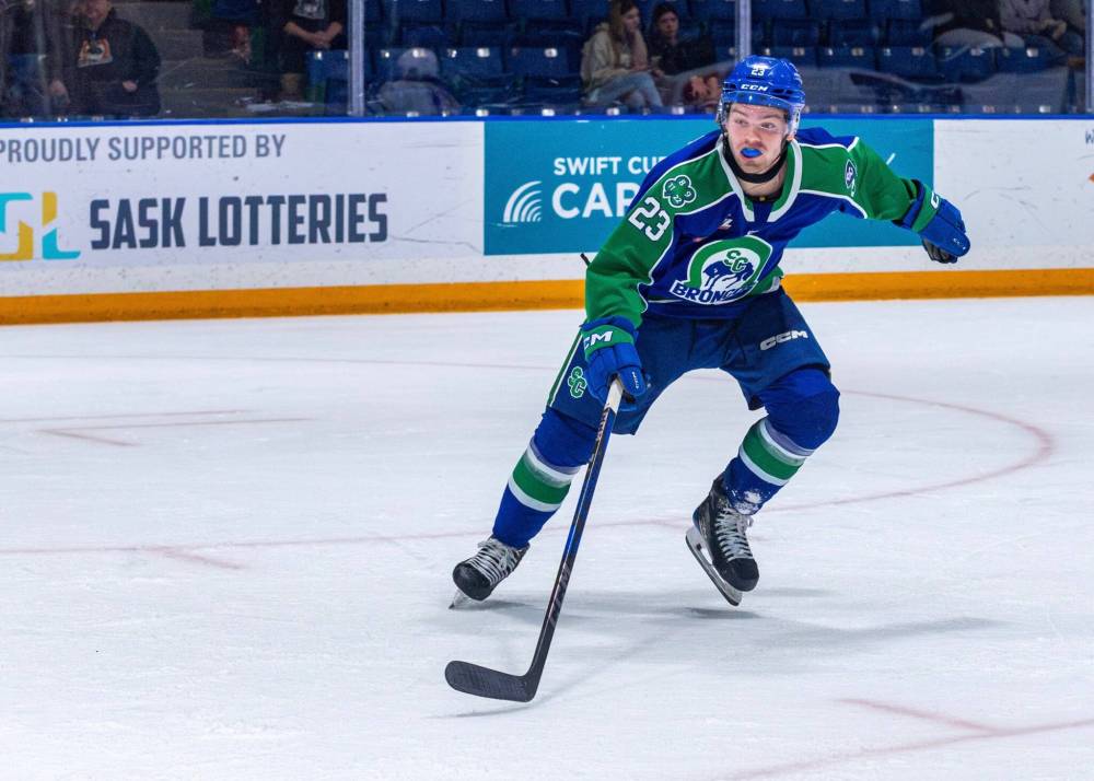 Kurt Rookes of Manson is enjoying life as a member of the Swift Current Broncos this season after breaking into the Western Hockey League with the Wenatchee Wild during the 2023-24 campaign. He is shown on Dec. 7 during a game against the Red Deer Rebels at the InnovationPlex in Swift Current. (Ed Fonger Photography)
Feb. 24, 2025