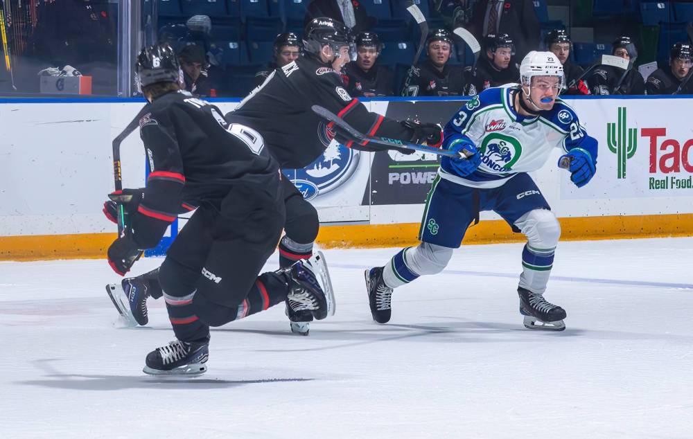 Swift Current Broncos forward Kurt Rookes of Manson, shown competing against Kale Tipler (6) and Noah Chadwick (8) of the Lethbridge Hurricanes at the InnovationPlex in Swift Current on Oct. 25, has two goals and four assists in 42 games this season. (Ed Fonger Photography)
Feb. 24, 2025