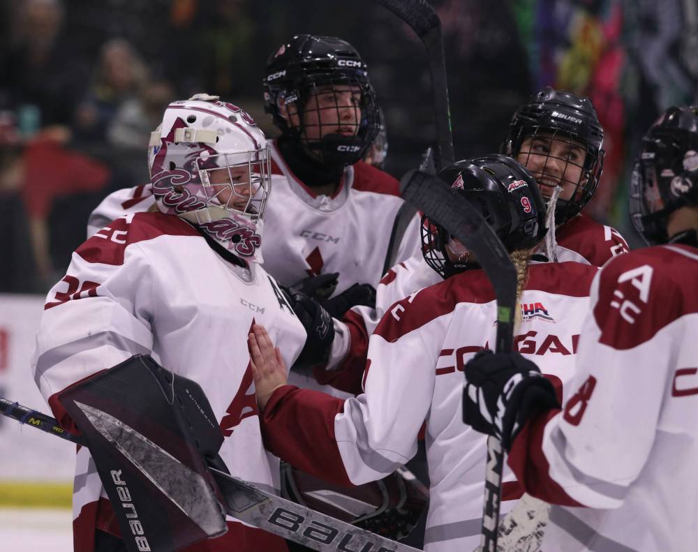 The AC Cougars are all smiles after winning Sunday's ACHA regular season finale to extend the team's win streak to 10 games. (Matt Packwood/The Brandon Sun)
Feb. 23, 2025