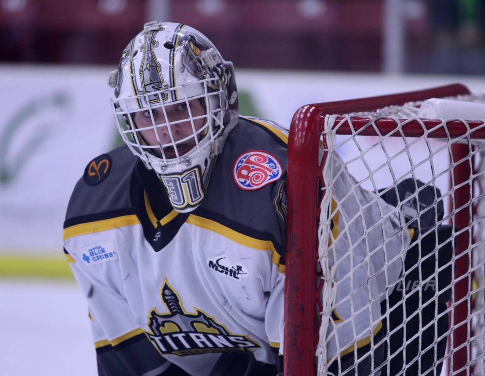 Mason Lobreau of the Neepawa Titans is in his final season of protecting the crease as a junior hockey player. (Matt Packwood/The Brandon Sun)