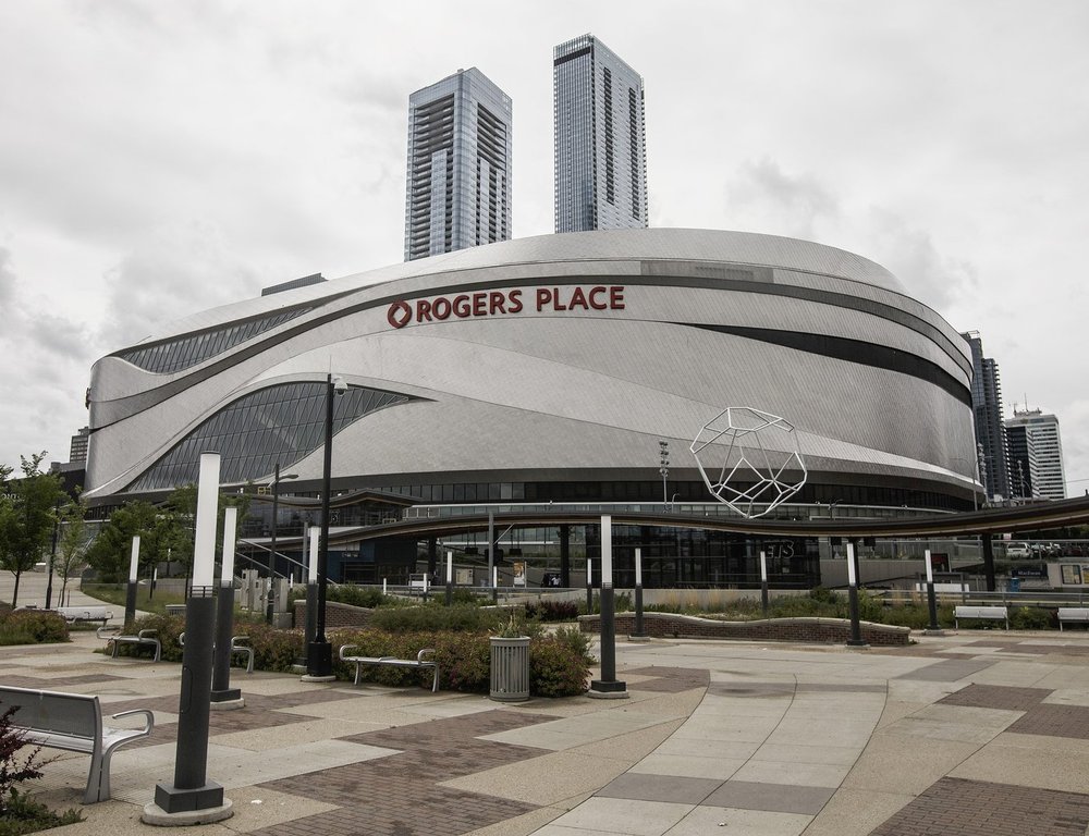 Rogers Place arena is shown in Edmonton on Thursday July 2, 2020. Two years after the Alberta government committed hundreds of millions for a new arena in Calgary, Edmonton is getting an influx of public dollars to expand its entertainment district. THE CANADIAN PRESS/Jason Franson