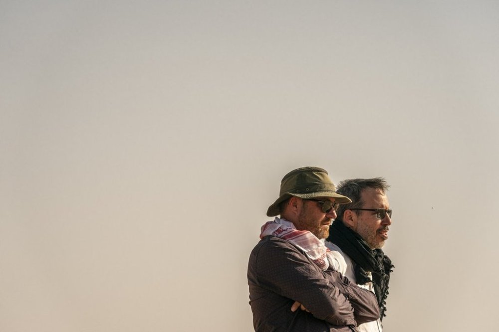Director Denis Villeneuve, right, and production designer Patrice Vermette are seen in an undated handout set still production image from the film