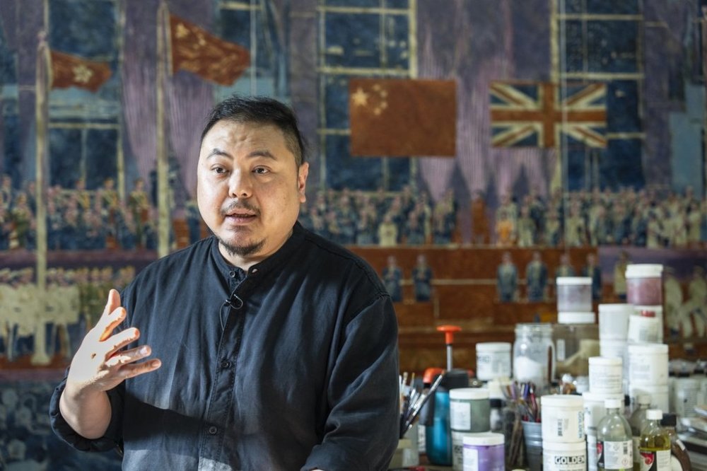 Artist Chow Chun-fai speaks during an interview at his studio in Hong Kong, Feb. 24, 2025. (AP Photo/Chan Long Hei)